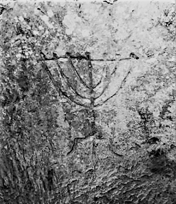 menorah graffiti in catacomb B and white - Copy