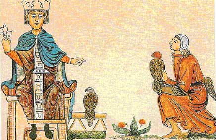 falcons-Frederick-II-Emperor-Rome-falconer-kneeling